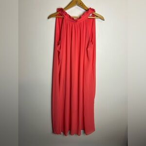 VSVO Coral Halter Tie Neck Midi  Dress Sz S Lightweight Shiffon Vacation Hotel
